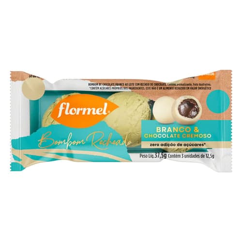 Imagem do produto Bombom Flormel Recheado Branco Chocolate Cremoso Zero Adição De Açúcares 37,5G