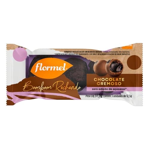 Imagem do produto Bombom Flormel Recheado Chocolate Cremoso Zero Adição De Açúcares 37,5G