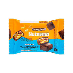 Bombom Nutsbites Castanhas, Pasta De Amendoim, Caramelo E Chocolate Ao Leite Com 15G
