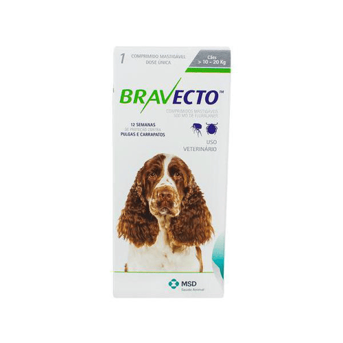 Imagem do produto Bravecto Contra Pulgas E Carrapatos Para Cães Entre 10 E 20Kg Com 1 Comprimido Mastigável