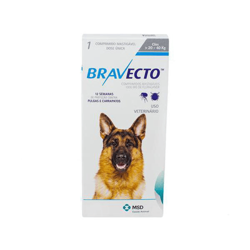 Imagem do produto Bravecto Contra Pulgas E Carrapatos Para Cães Entre 20 E 40Kg Com 1 Comprimido Mastigável