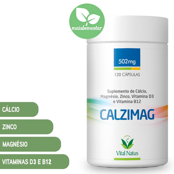 Imagem do produto Calzimag Cálcio + Magnésio + Zinco + Vitamina D3 E B12 502Mg 120Capsulas Kit 2 Frascos Vital Natus