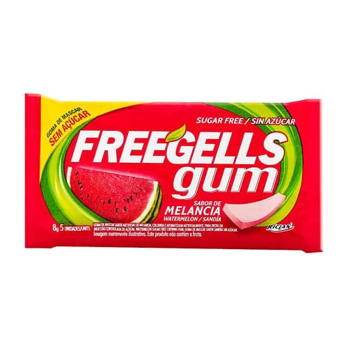 Imagem do produto Chiclete Freegells Gum Melancia Sem Açúcar 8G Com 5 Unidades