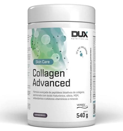 Collagen Advanced Colágeno Hidrolisado Verisol Ácido Hialurônico Dux Nutrition 540G Darkberries