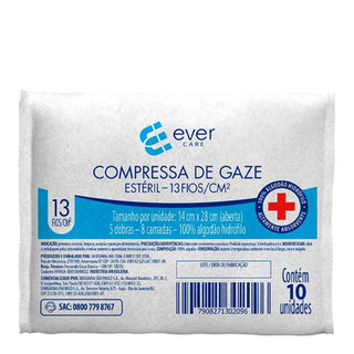 Imagem do produto Compressa De Gaze Estéril Ever Care 13 Fios 10 Unidades