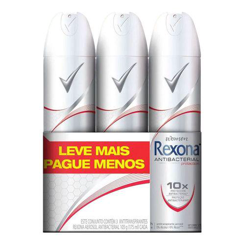 Imagem do produto Desodorante Aerosol Rexona Antibacteriano 3 Unidades