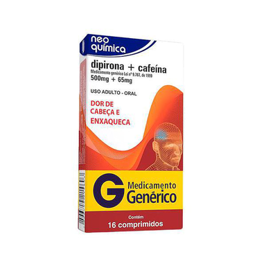 Imagem do produto Dipirona Sódica 500Mg E Cafeína 65Mg Com 16 Comprimidos - Brainfarma Genérico