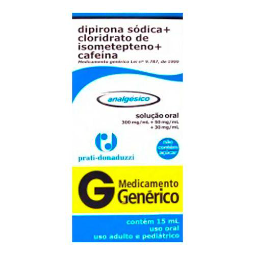 Dipirona - Sódica Cloridrato De Isometepteno Cafeína 300 50 30 Mg Ml Solução De Uso Oral Gotas 15 Ml Sabor Hortelã Prati Donaduzzi Genérico