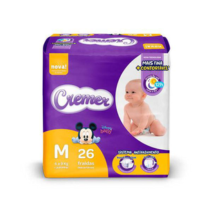 Imagem do produto Fralda Cremer Disney Baby Tamanho M Pacote Prática Com 26 Fraldas Descartáveis