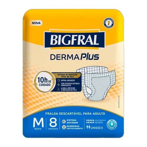 Imagem do produto Fralda Geriátrica Bigfral Derma Plus Tamanho M Com 8 Unidades
