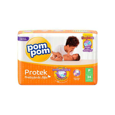 Imagem do produto Fralda Pom Pom Protek Baby Econômica Tamanho Pequeno Com 34 Unidades