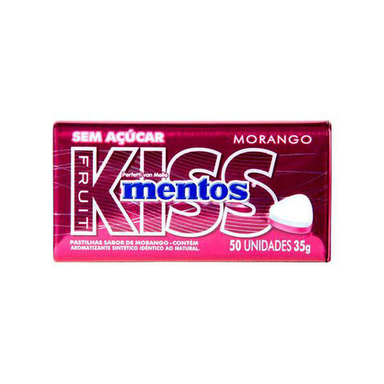Imagem do produto Goma De Mascar Mentos Kiss Morango Lata Com 50 Unidades