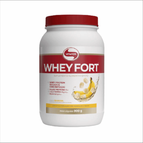 Imagem do produto Kit 2X: Whey Fort Whey Protein Premium Banana Vitafor 900G