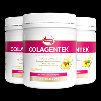 Imagem do produto Kit 3 Colágeno Hidrolisado Colagentek Vitafor 300G Abacaxi