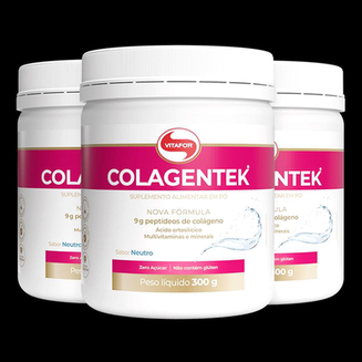 Imagem do produto Kit 3 Colágeno Hidrolisado Colagentek Vitafor Neutro 300G