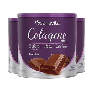 Kit 3 Colágeno Hidrolisado Em Pó Chocolate Sanavita 300G