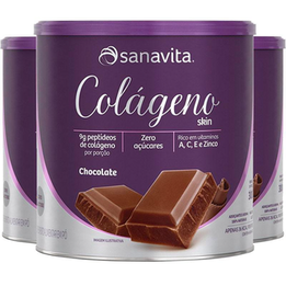Imagem do produto Kit 3 Colágeno Hidrolisado Em Pó Chocolate Sanavita 300G