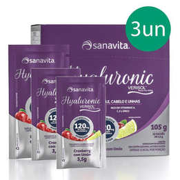 Imagem do produto Kit 3 Hyaluronic Ácido Hialurônico + Verisol Sanavita 30 Sachês Cranberry + Limão