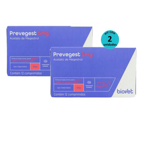 Kit Anticoncepcional Prevegest Biovet 5Mg C/ 12 Comprimidos C/ 2 Unidades