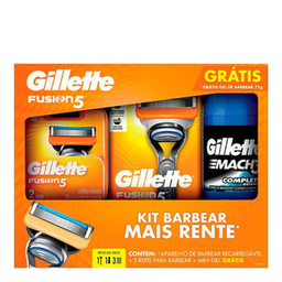 Kit Aparelho De Barbear Gillette Fusion5 + Refis Para Barbear + Gel De Barbear Gillette Mach3 71G 1 Unidade