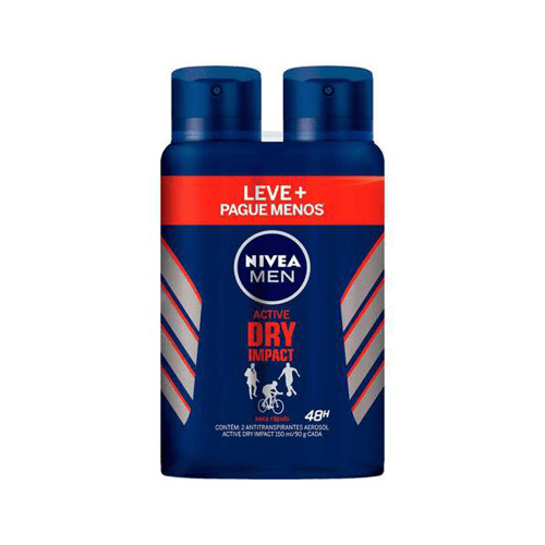 Imagem do produto Kit Com 2 Desodorantes Nivea Man Dry Impact Plus Aerossol 91 G Com 50% De Desconto Na 2Unidade