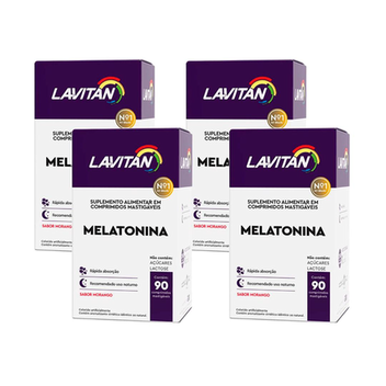 Imagem do produto Kit Com 4 Lavitan Melatonina Morango Cimed Com 90 Comprimidos Mastigáveis