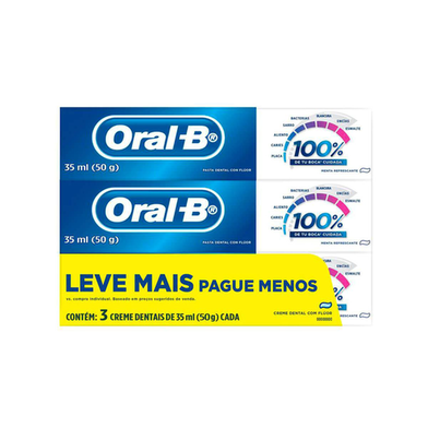 Imagem do produto Kit Creme Dental Oralb 100% Menta Refrescante 3 Unidades