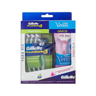 Imagem do produto Kit De Barbear Gillette Prestobarba3 Sense Care Descartável 4 Unidades + Grátis Aparelho De Depilação Gillette Venus Sensitive 1 Unidade