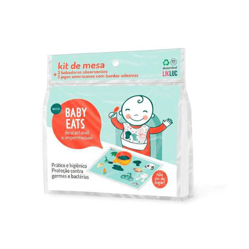 Imagem do produto Kit De Mesa Likluc Baby Eats Com 3 Jogos Americanos + 3 Babadores Descartáveis