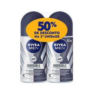 Imagem do produto Kit Desodorante Nivea For Men Invisible Black E White Power Roll On 2 X 50Ml Ganhe 50% De Desconto No 2 Item