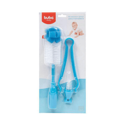 Imagem do produto Kit: Escova E Pinça Para Mamadeira Azul Buba Buba6585 Kit Escova E Pinça Para Mamadeira Azul