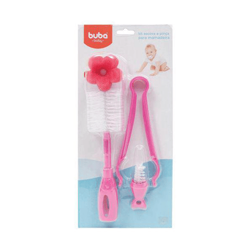 Imagem do produto Kit: Escova E Pinça Para Mamadeira Rosa Buba Buba6572 Kit Escova E Pinça Para Mamadeira Rosa