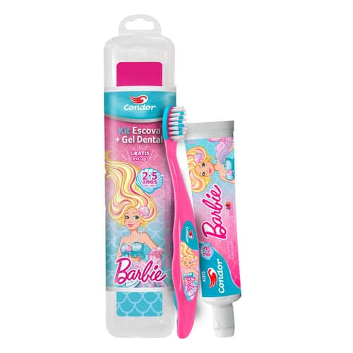 Imagem do produto Kit Escova + Gel Dental Condor Kids Barbie Com Flúor Tutti Frutti 50G E Ganhe Estojo Protetor