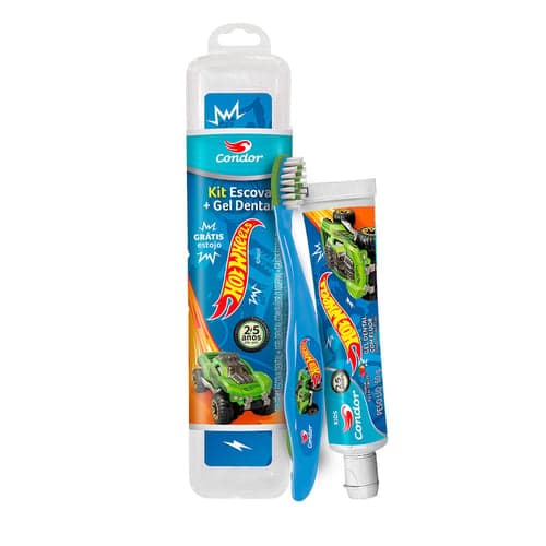 Imagem do produto Kit Escova + Gel Dental Condor Kids Hot Wheels Com Flúor Tutti Frutti 50G E Ganhe Estojo Protetor