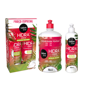 Imagem do produto Kit Hidra Coco Ativador De Cachos 300Ml E Creme Para Pentear 1L Salon Line