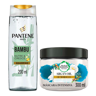 Kit Mascara De Tratamento Herbal Essences Oleo De Argan 300Ml + Shampoo Pantene Bambu 200Ml
