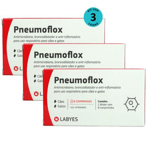 Imagem do produto Kit Pneumoflox Com 8 Comprimidos Para Cães E Gatos Labyes Com 3 Unidades