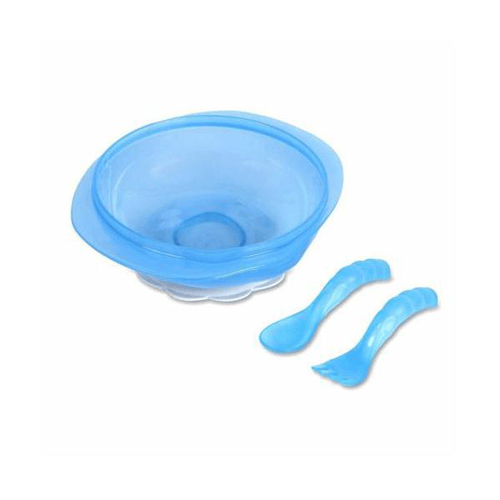 Imagem do produto Kit Prato Bowl Babygo Com Ventosa E Talheres Garfo E Colher Azul