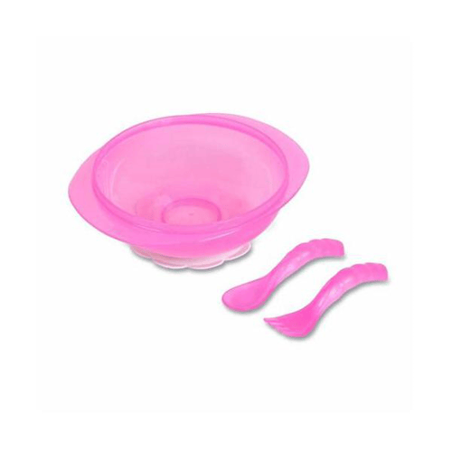 Imagem do produto Kit Prato Bowl Babygo Com Ventosa E Talheres Garfo E Colher Rosa