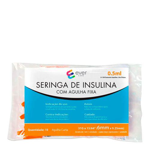 Imagem do produto Kit Seringa De Insulina Ever Care 0,5Ml 6Mm 10 Unidades 3 Pacotes