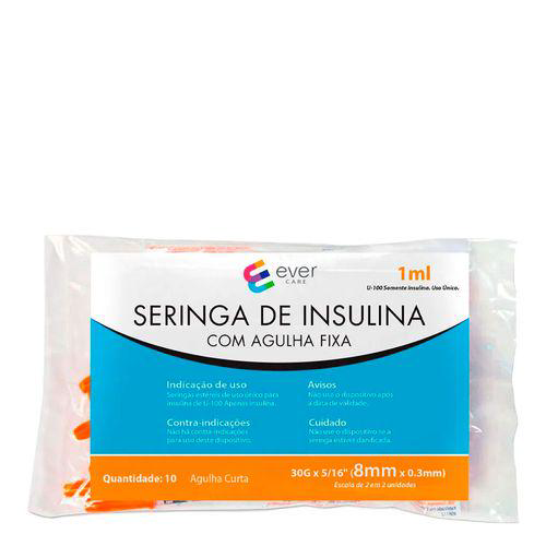 Kit Seringa De Insulina Ever Care 1Ml 8Mm 10 Unidades 3 Pacotes