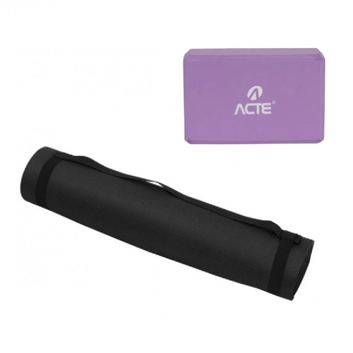 Imagem do produto Kit Tapete Yoga Mat 170Cm T10np Preto + Bloco Para Exercícios Roxo Acte Sports