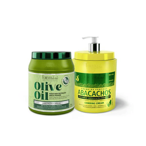Kit Umectação De Abacate Com Máscara Olive Oil 950G Com Creme De Pentear Abacachos Forever Liss