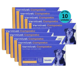 Imagem do produto Kit Vermífugo Vermivet Composto Biovet 600Mg C/ 4 Comprimidos C/ 10 Unidades