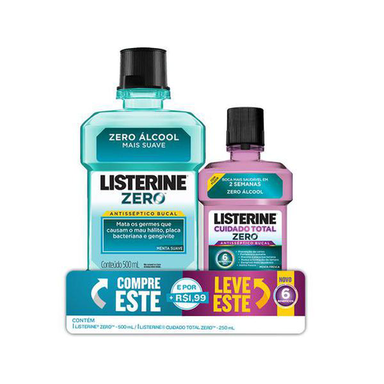 Imagem do produto Listerine Zero Antiseptico Bucal 500Ml + Listerine Cuidado Total Zero 250Ml Preco Promocional