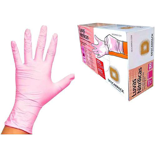 Imagem do produto Luva Nitrílica Descarpack Rosa Sem Pó Tamanho G Caixa Com 100 Unidades