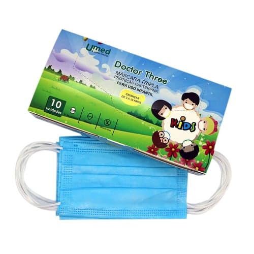 Imagem do produto Máscara Descartável Doctor Three Infantil Tripla Com Filtro Azul 10 Unidades