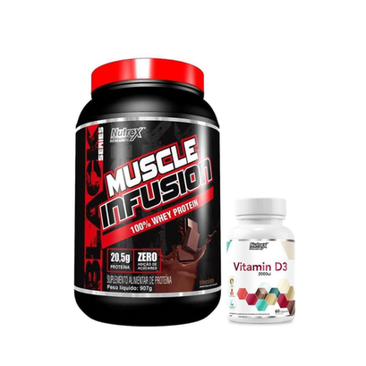 Imagem do produto Muscle Infusion 100% Whey Protein 2Lb + Vitamin D3 60 Cápsulas Chocolate Nutrex Research