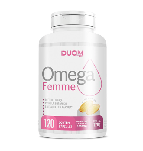 Imagem do produto Omega Femme Óleo De Prímula, Óleo De Borragem, Óleo De Linhaça Com Vitamina E 120 Cápsulas Duom