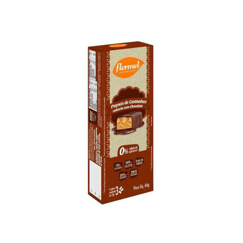 Imagem do produto Paçoca Flormel De Castanhas Coberta Com Chocolate Zero Açúcar 3 Unidades 60G